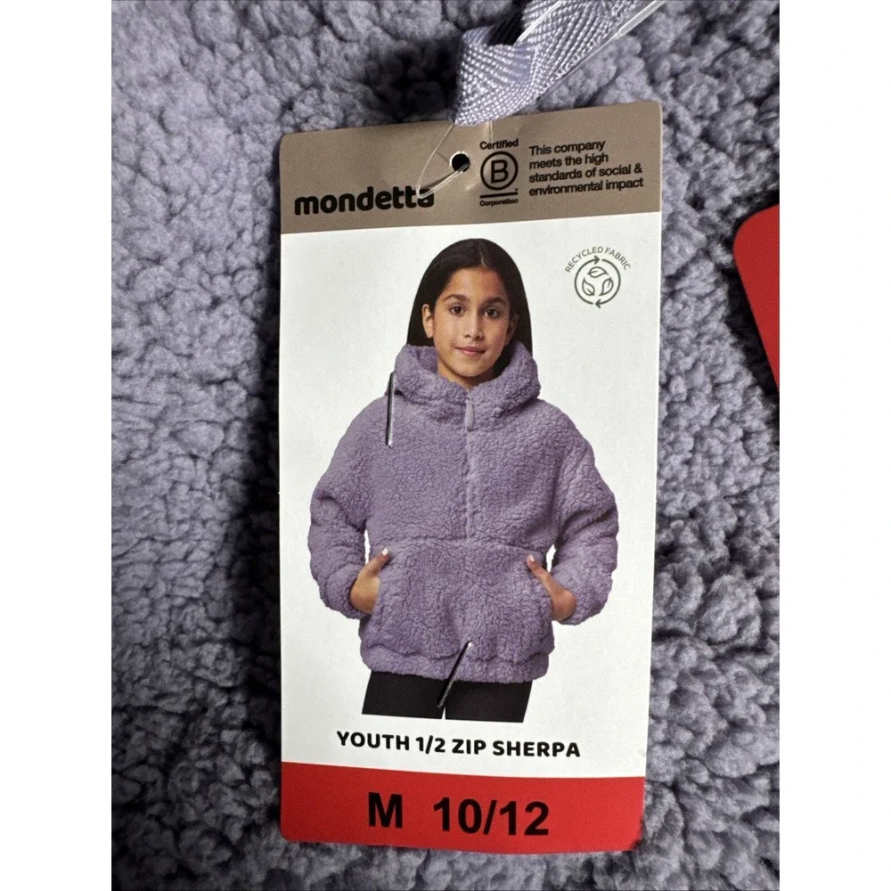 Mondetta Girl's Size M 10/12 Youth 1/2 Zip Sherpa Pullover Hoodie Color Lavendar - Picture 4 of 5